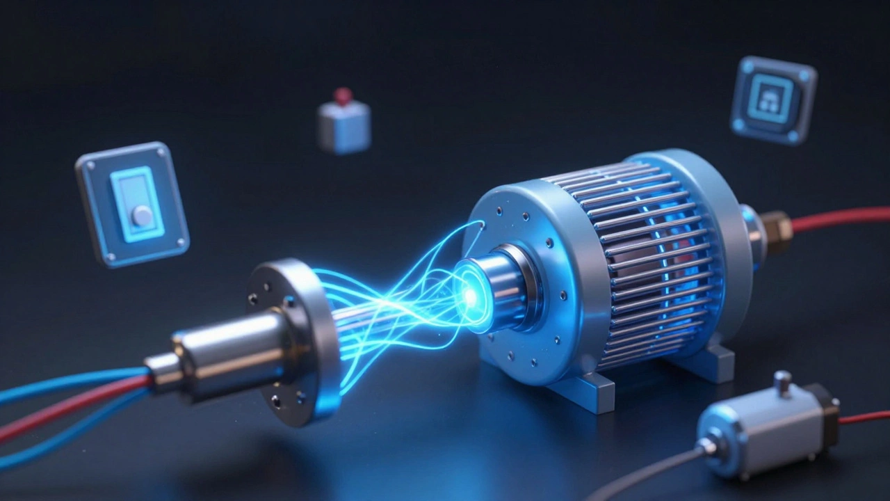 Conceptual diagram of a microwave&#039;s high-voltage system as a mechanical heart with glowing components.