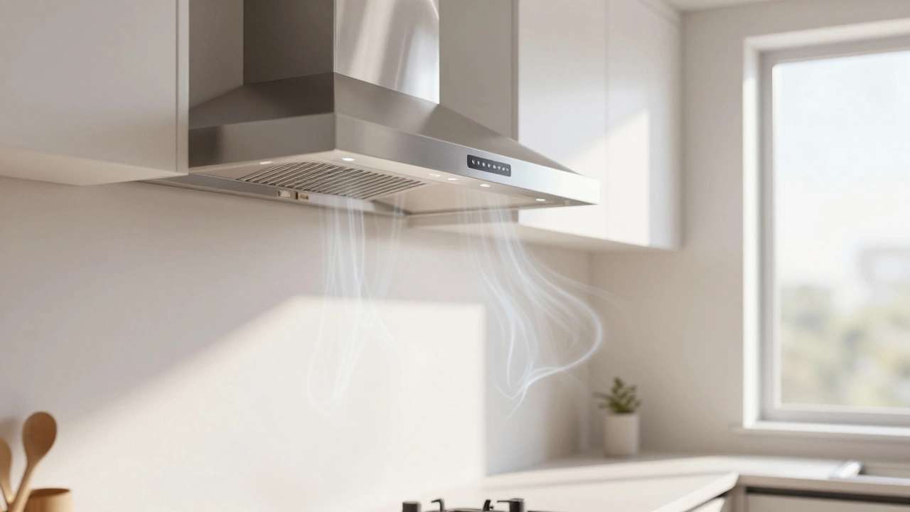 Modern kitchen with new stainless steel ventilation hood