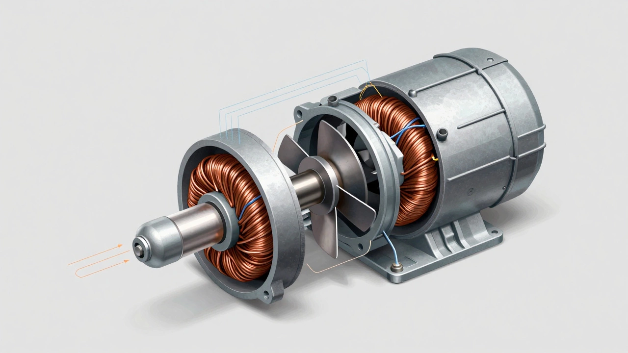 Cutaway illustration of extractor fan motor and capacitor parts