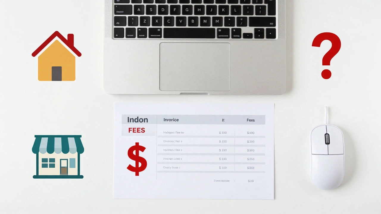 Laptop surrounded by invoices and service icons representing repair costs