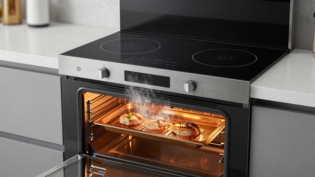 Modern efficient electric range cooking food evenly