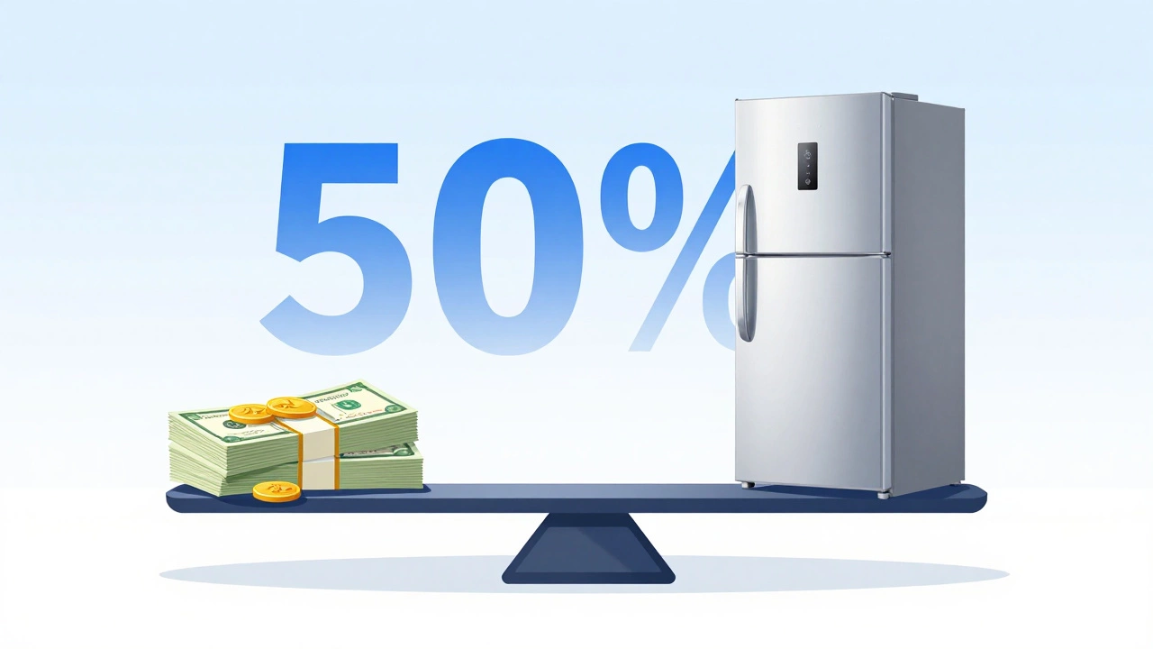 Scale comparing repair costs to price of new fridge