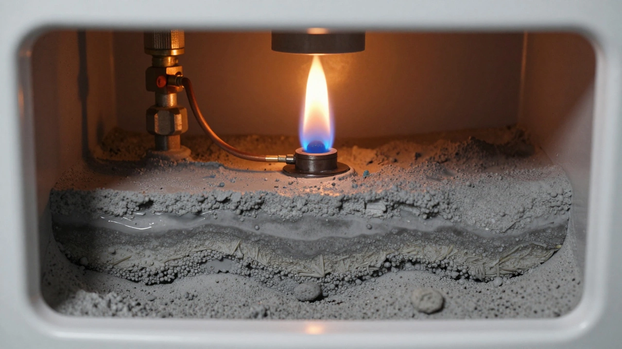 Sediment buildup and pilot light inside gas water heater
