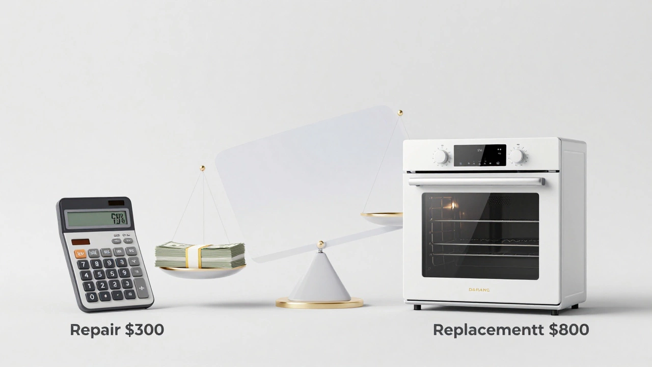 Visual concept comparing repair cost vs new oven price
