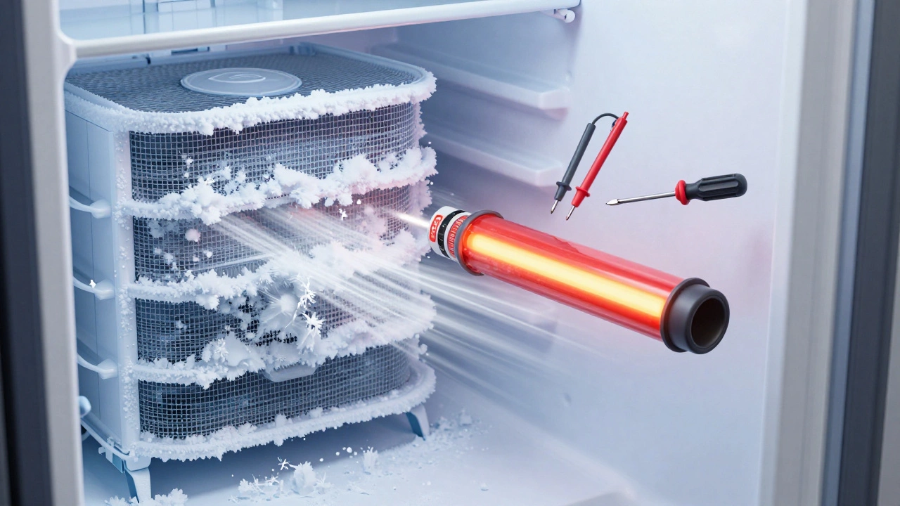 Freezer evaporator coils blocked by thick frost buildup