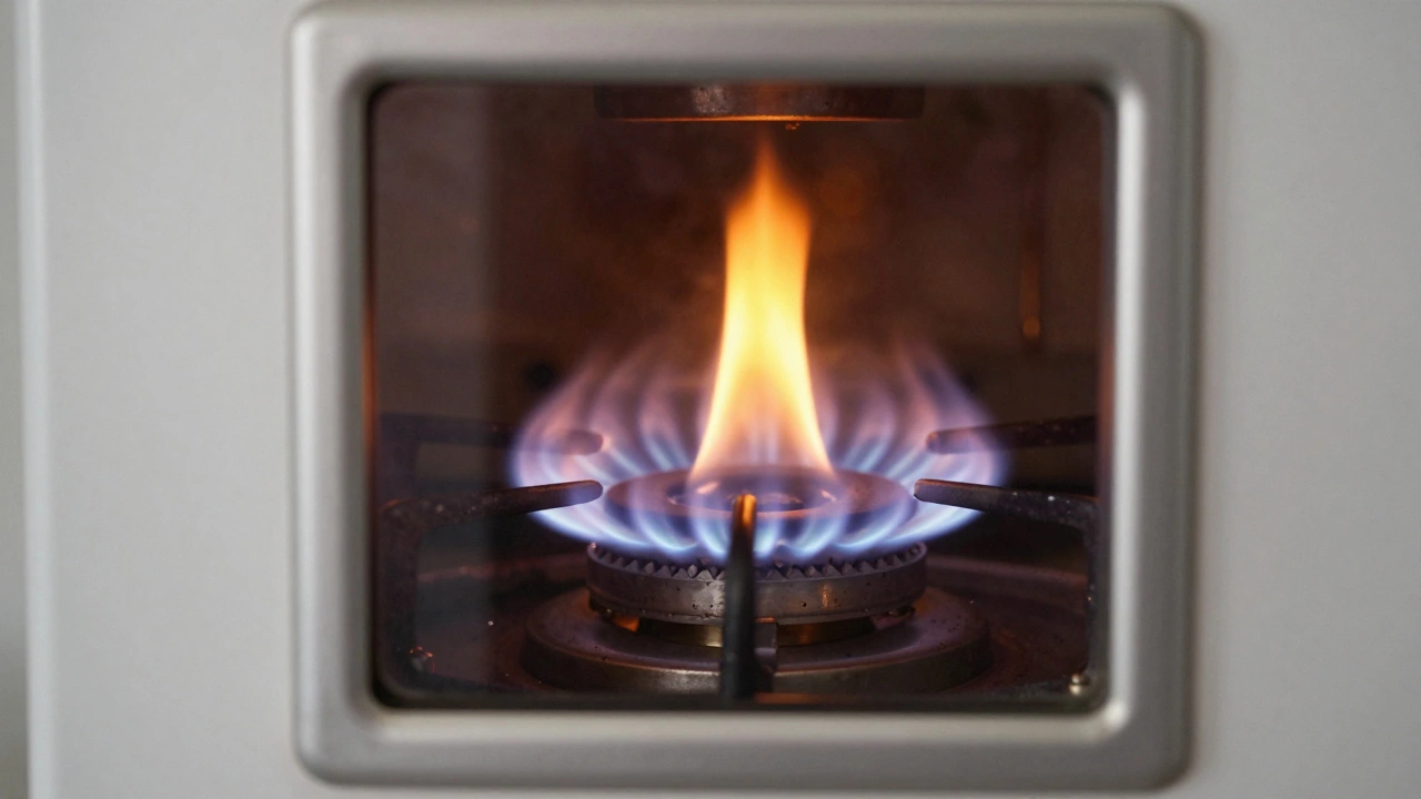 Yellow boiler flame indicating carbon monoxide risk and soot buildup