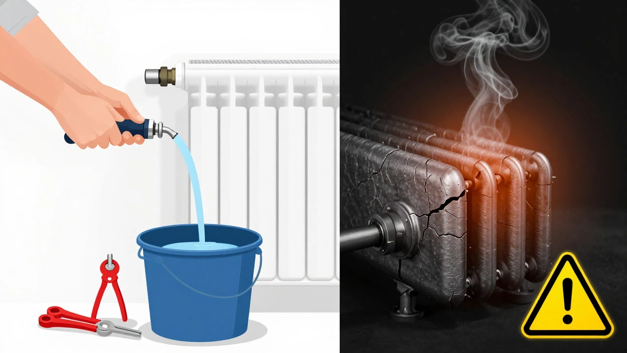 Contrast between safe radiator bleeding and dangerous internal boiler repairs