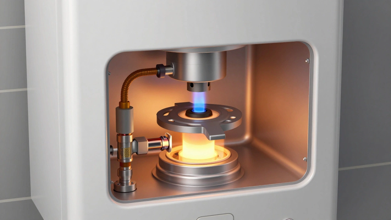 Cutaway view of gas heater pilot light
