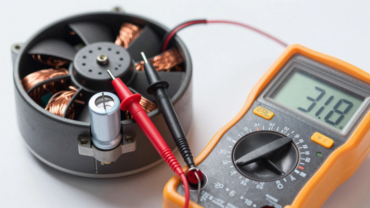 Multimeter testing extractor fan motor components
