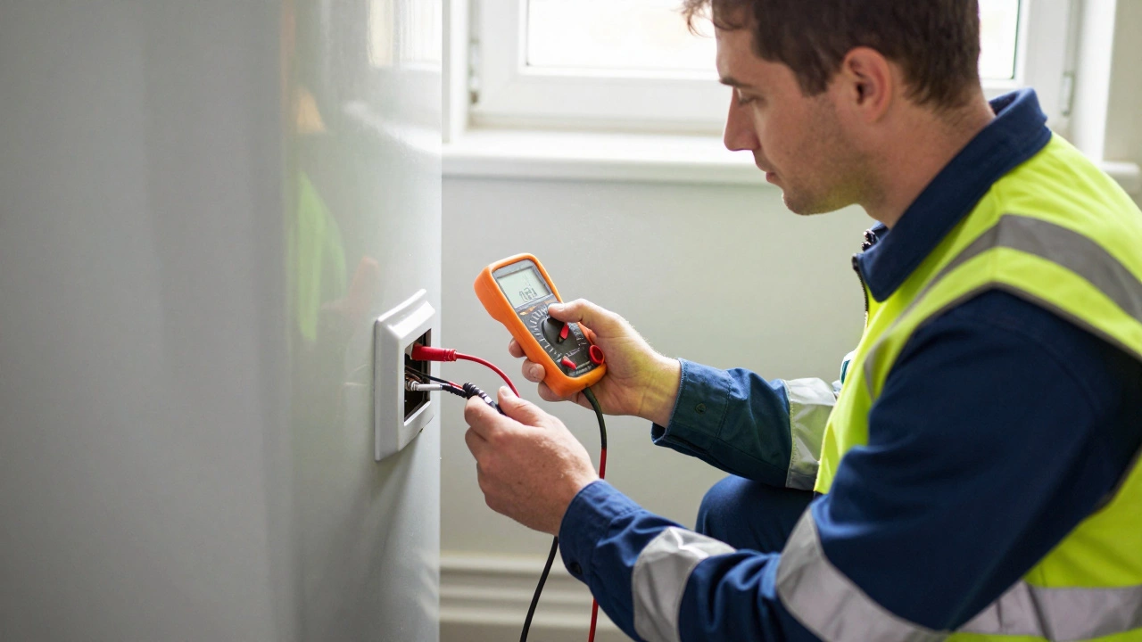 Plumber testing electric water heater