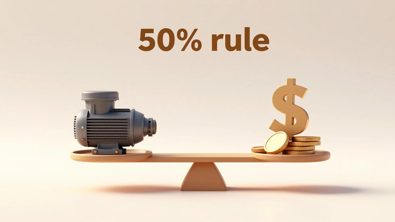 Conceptual balance scale comparing repair parts against cost